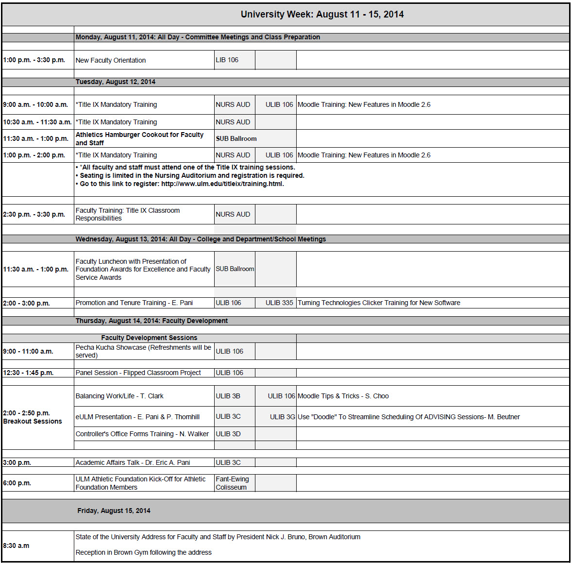 Image of revised fall schedule
