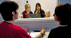 students and faculty working in center