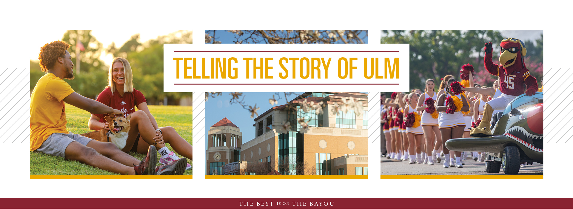 University campus life shown in stylized photo collage with text