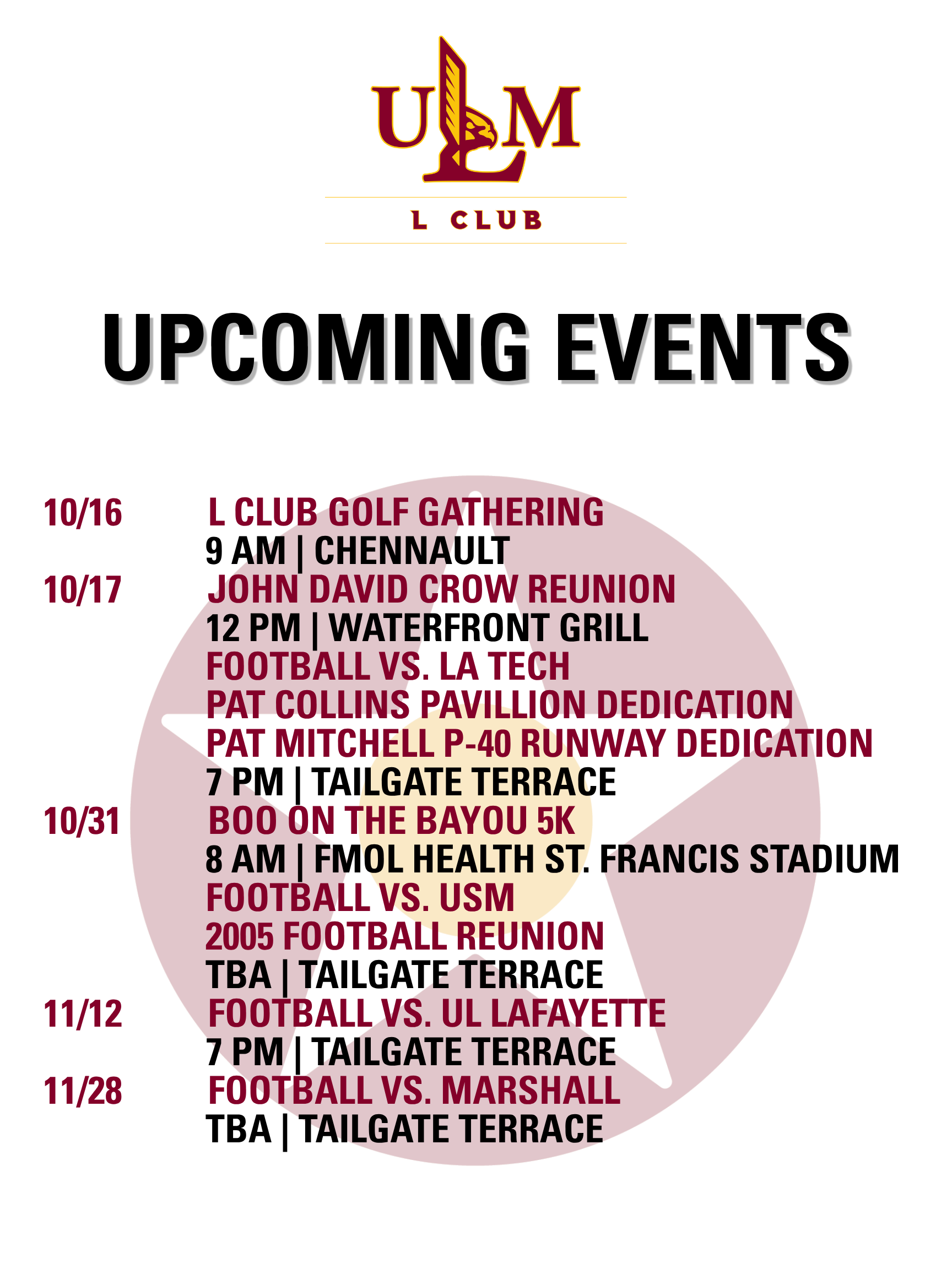 L Club upcoming events L Club upcoming events