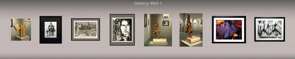 graphic rendering of gallery wall with art pieces