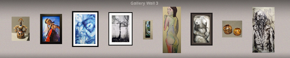 graphic rendering of gallery wall with art pieces