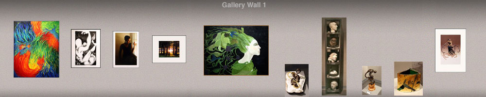 graphic rendering of gallery wall with art pieces