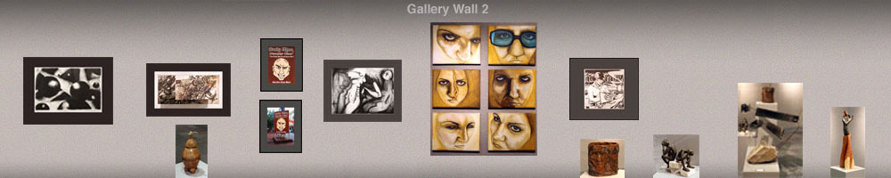 graphic rendering of gallery wall with art pieces