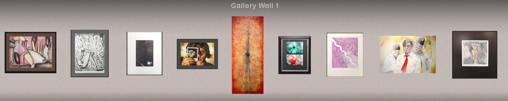 graphic rendering of gallery wall with art pieces