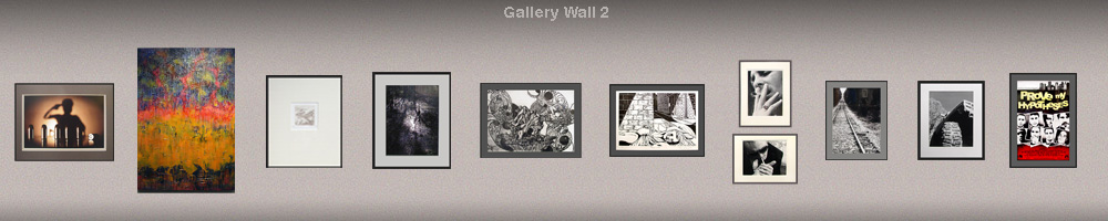 graphic rendering of gallery wall with art pieces