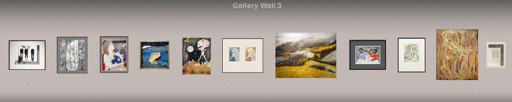 graphic rendering of gallery wall with art pieces