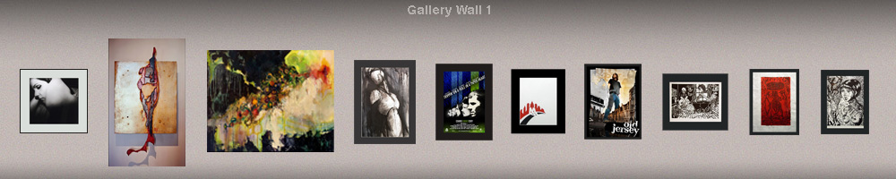 graphic rendering of gallery wall with art pieces