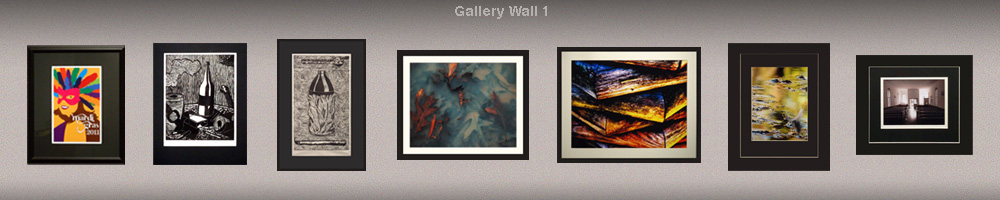 graphic rendering of gallery wall with art pieces