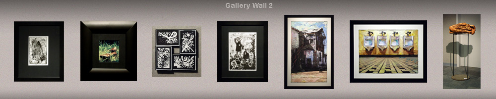 graphic rendering of gallery wall with art pieces