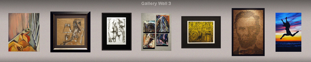 graphic rendering of gallery wall with art pieces