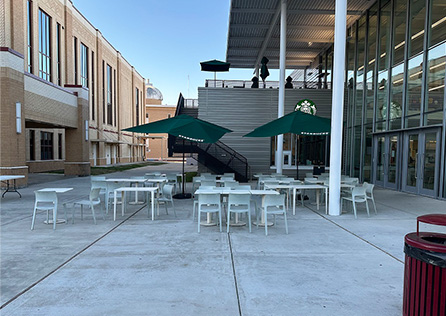 photo of chairs outside of HUB