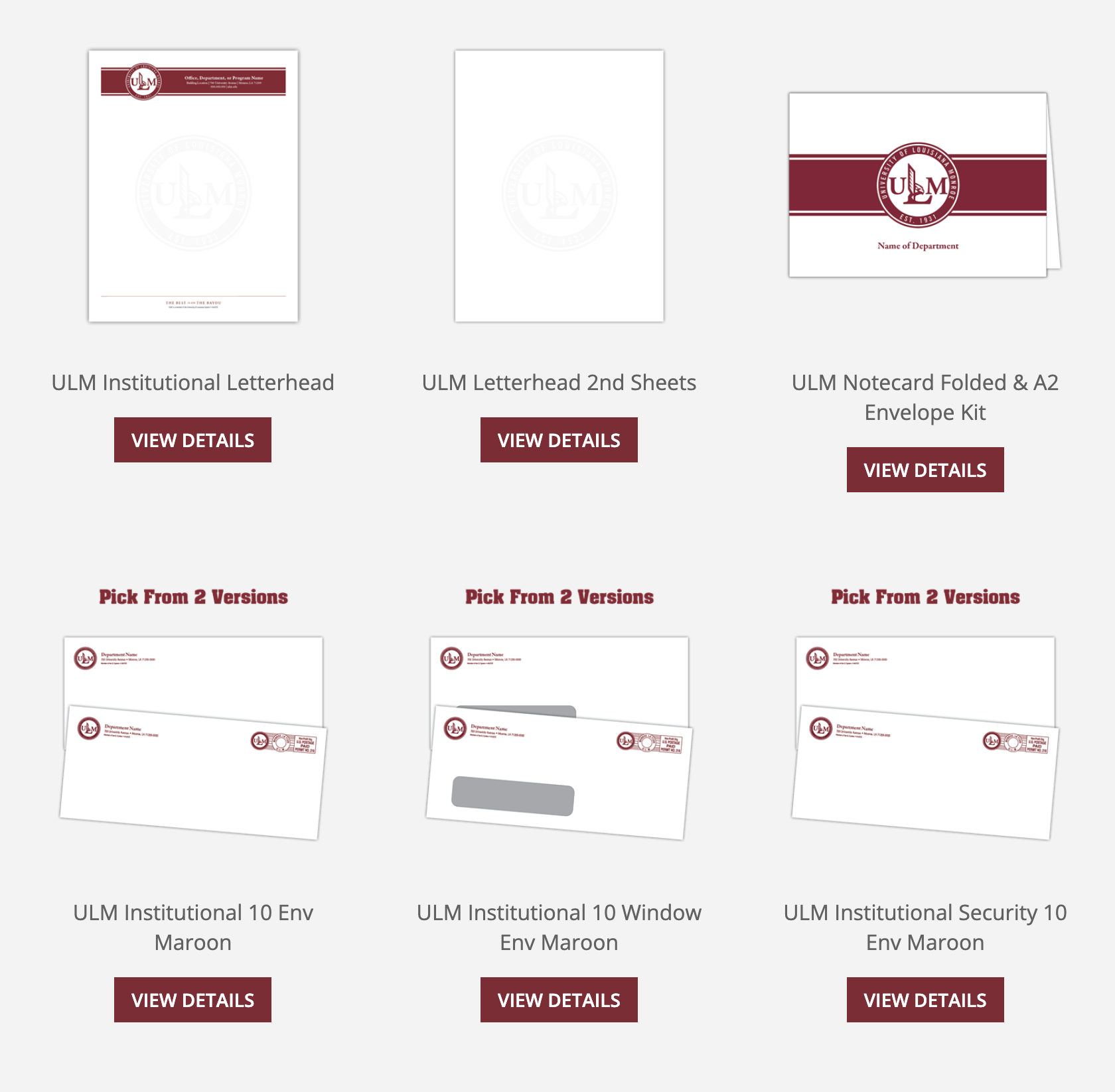 Visual Reference to Hederman Brothers Storefront to Purchase ULM Stationery showing orderingn process