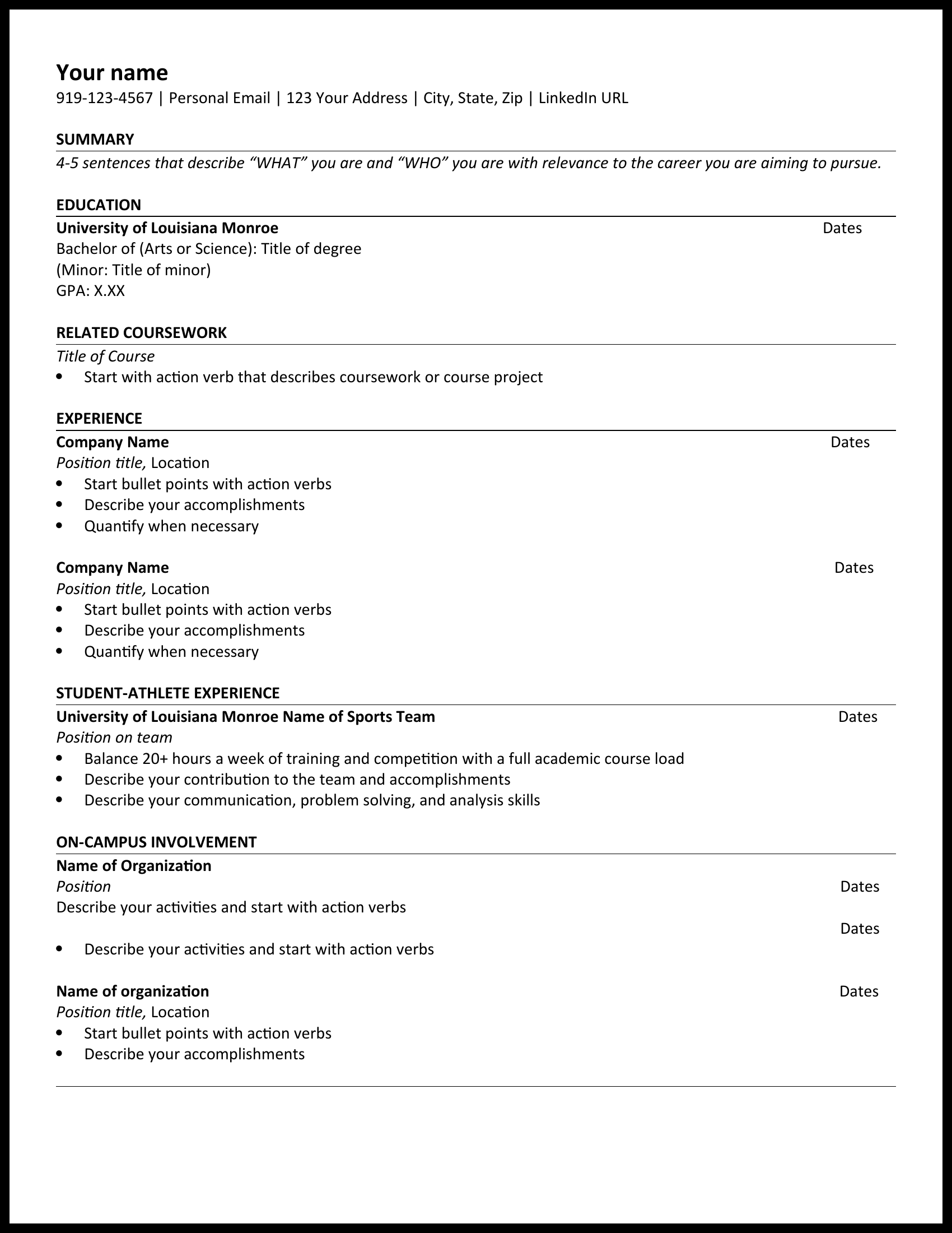 Student Athlete Template