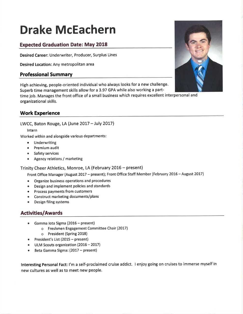 Career Profile Example