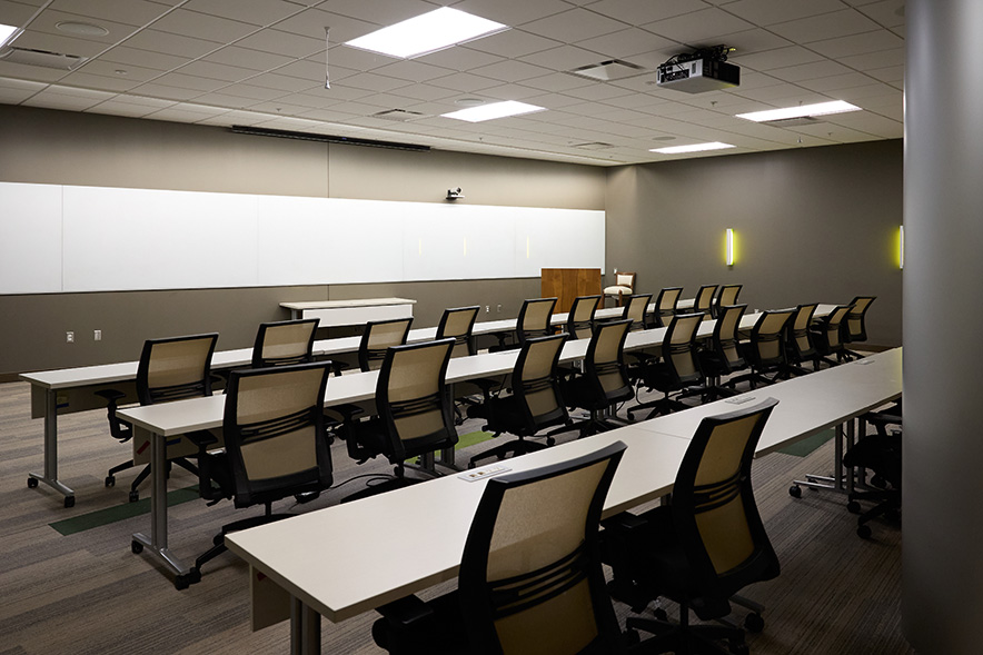 training room with AV, table and chairs