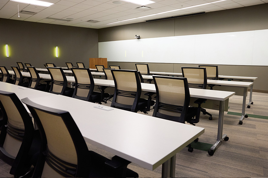 training room with AV, table and chairs