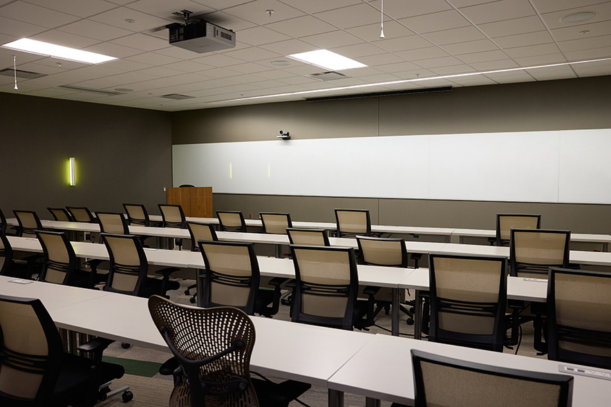 training room with AV, table and chairs