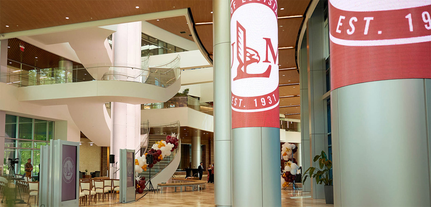 innovation center lobby with ULM logos on signage