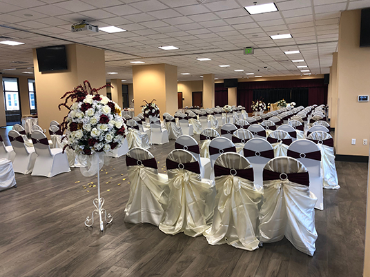 flowers and chairs setup for a wedding