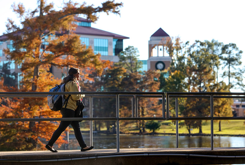 photo of student walking on foot bridge