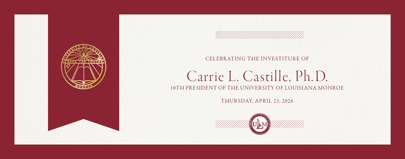 A maroon and white with gold university seal, celebrating the inauguration of Carrie L. Castille Ph.D.