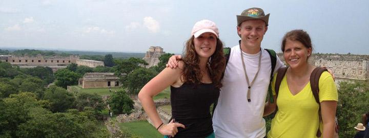 Students at the ruins of the Mayan town of Uxmal