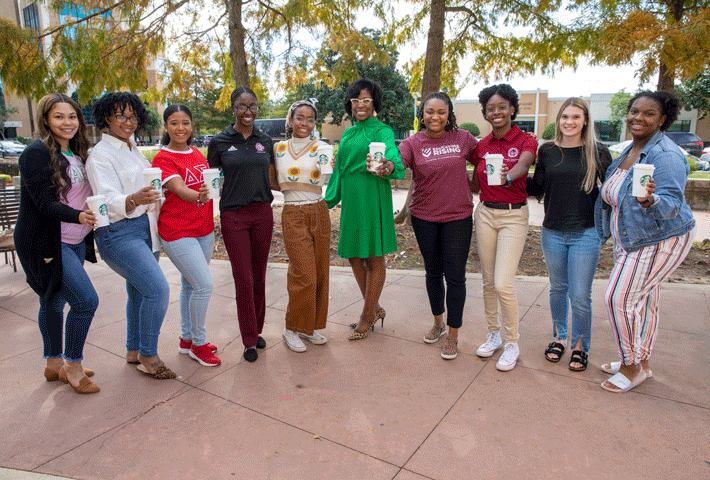 ULM Students Sipping T.E.A. with the VP of Student Affairs, Dr. Valerie Fields 