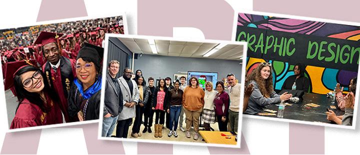 #slide1 Graphic design students present museum poster and animation projects; celebrating their ULM BFA graduation.