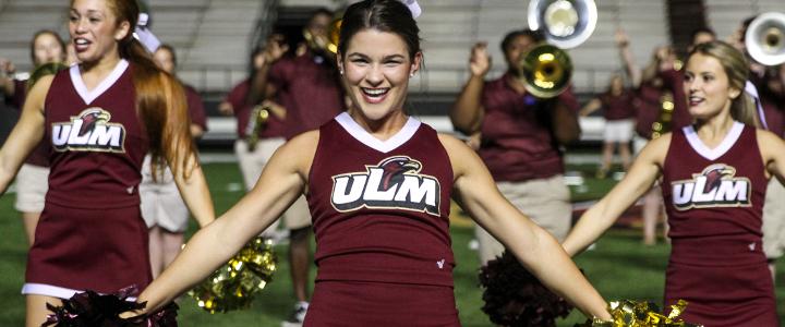 Cheerleaders at the ULM Homecoming football game