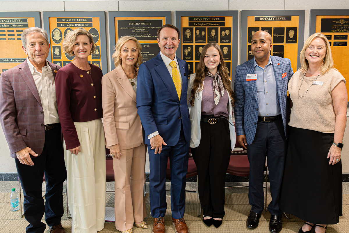 Gov. Jeff Landry joins ULM President Dr. Carrie L. Castille and special guests at a ceremony recognizing a gift from CVS Health