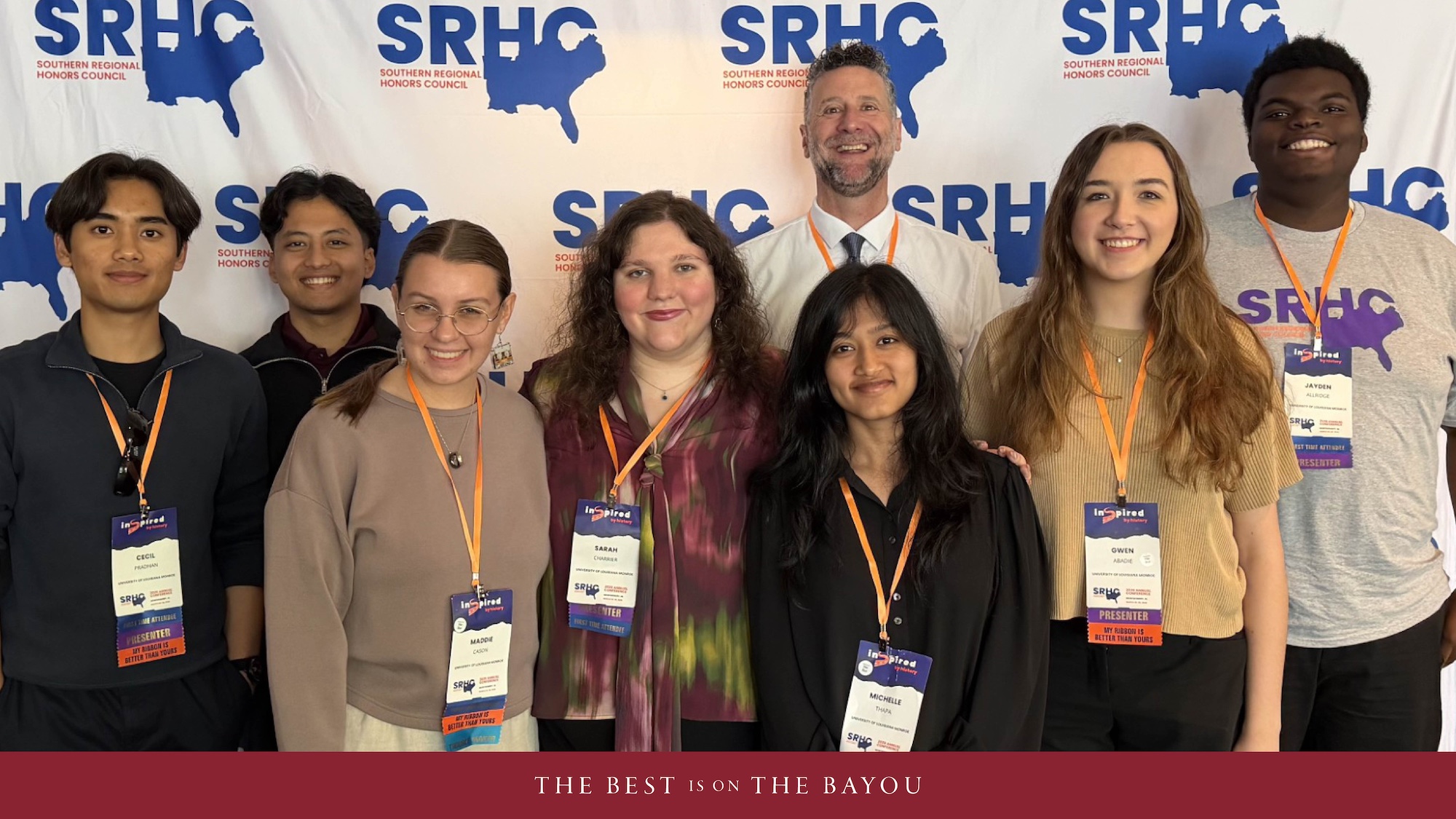 A group of ULM students pose at an honors program conference.