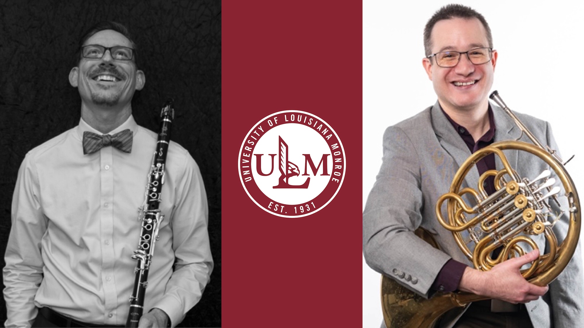 Two photos of men with instruments along with the ULM logo.