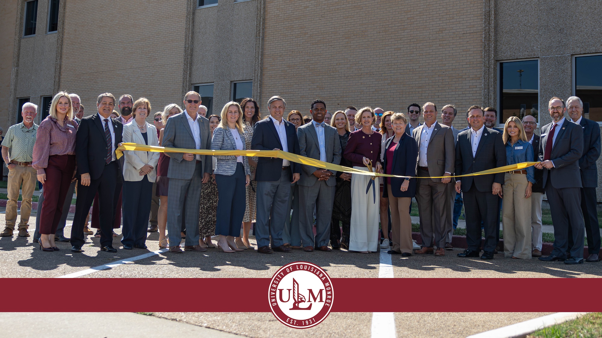 State legislators join ULM administrators and special guests to cut the ribbon for the newly renovated Sugar Hall on Monday, September 28, 2026. 
