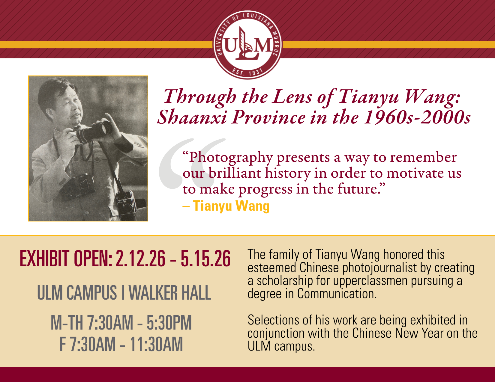 Tianyu Wang Photo Exhibit Flyer