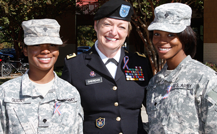 ULM alum and Brigadier General Joanne Sheridan (center) at ULM's 2012 Photo of Veteran's Day Salute