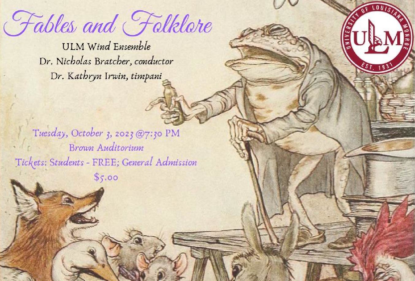 ULM Wind Ensemble presents "Fables and Folklore" on Oct. 3