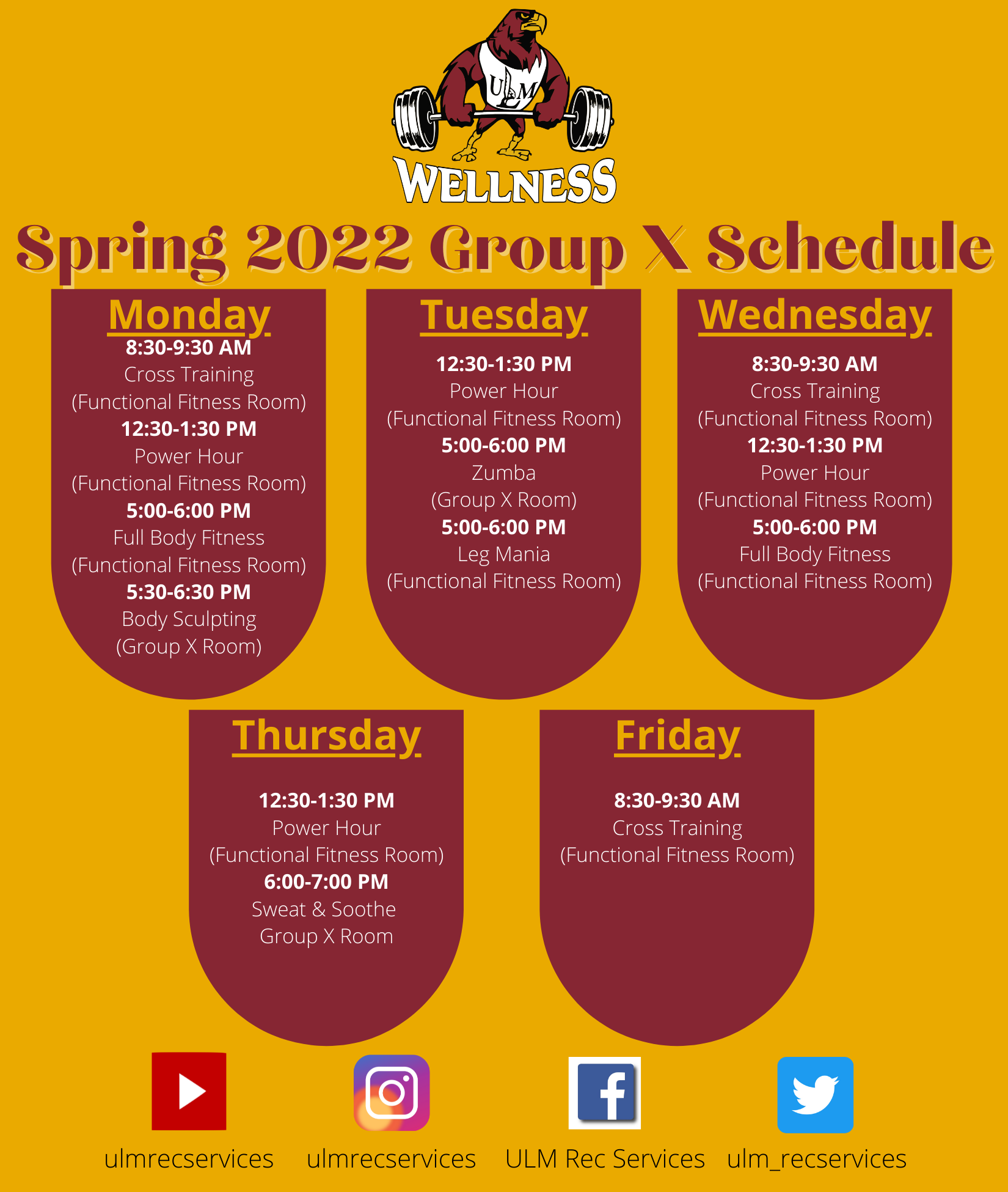 Spring 2022 Group X Schedule