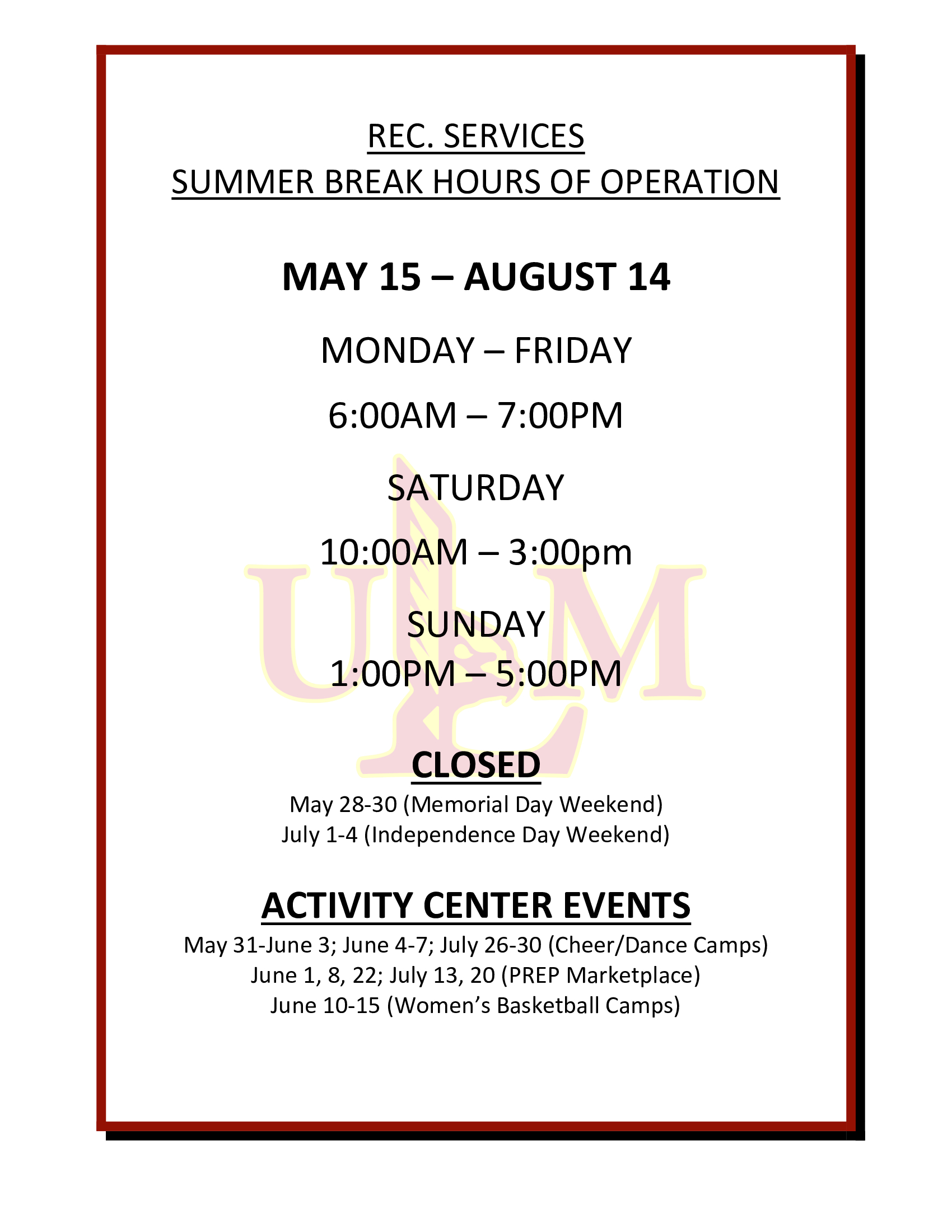 ULM Activity Center ULM University of Louisiana at Monroe