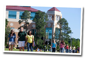 students walking on campus