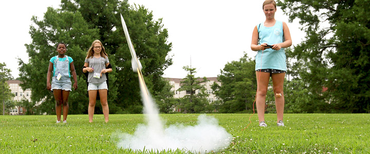 girls launching rocket on Bayou DeSiard